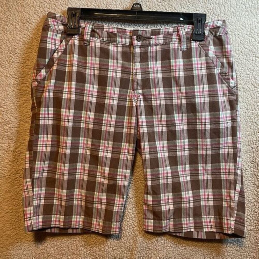 Roxy Womens Plaid Long Bermuda Shorts Size 7 Brown Pink Y2K